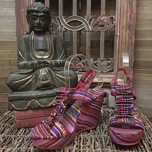 Blowfish Timo Multi-Color Wedges with Open Toe, Size 6M